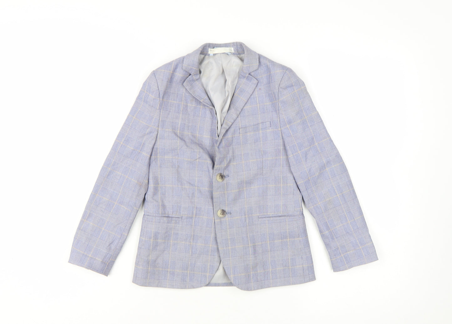 Marks and Spencer Boys Blue Check Blazer 6-7 Years Formal Two-Button Jacket