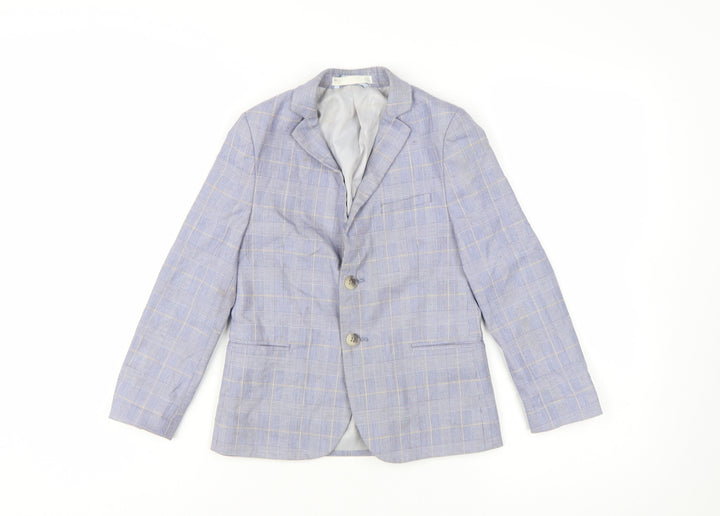 Marks and Spencer Boys Blue Check Blazer 6-7 Years Formal Two-Button Jacket