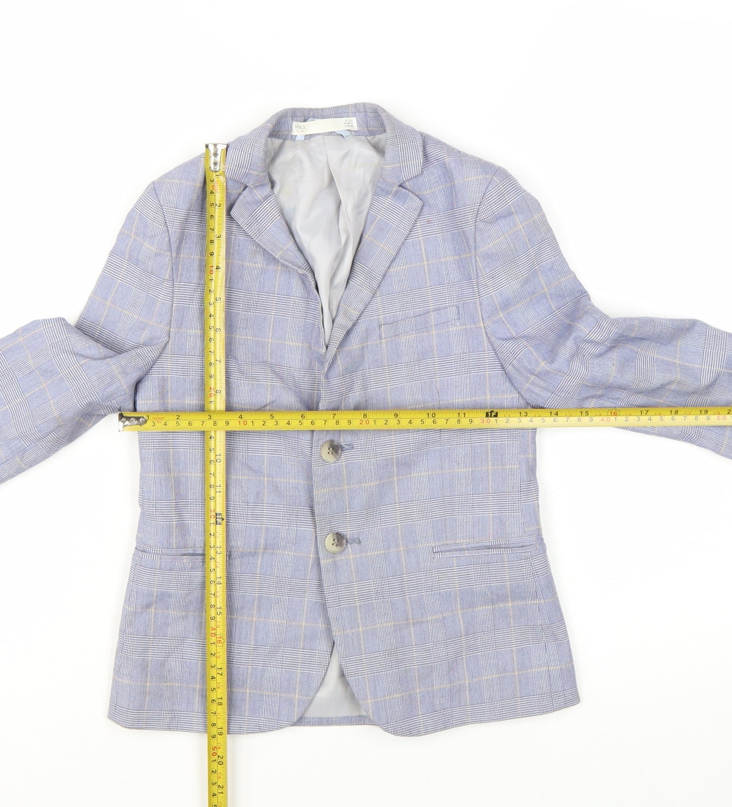 Marks and Spencer Boys Blue Check Blazer 6-7 Years Formal Two-Button Jacket