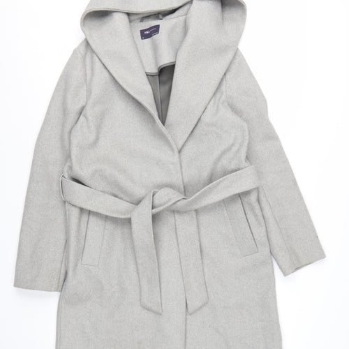 Marks and Spencer Women’s Grey Belted Hooded Mid-Length Overcoat Size 10