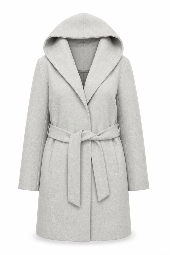 Marks and Spencer Women’s Grey Belted Hooded Mid-Length Overcoat Size 10