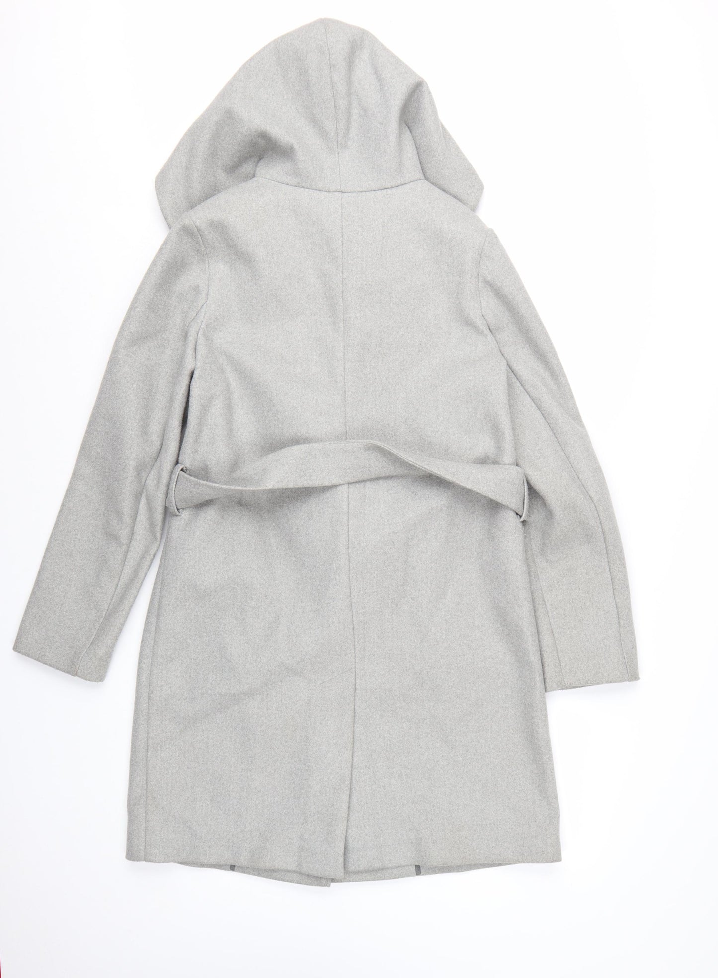Marks and Spencer Women’s Grey Belted Hooded Mid-Length Overcoat Size 10
