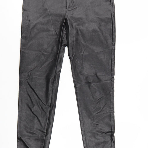 Zara Women Black Coated Skinny Leggings M Stretch Stylish Trousers