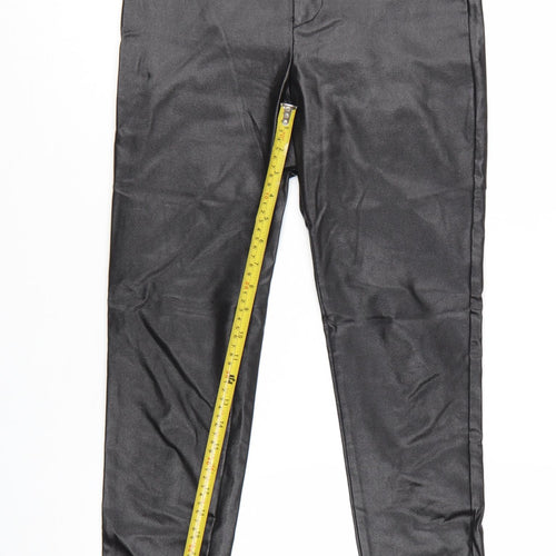 Zara Women Black Coated Skinny Leggings M Stretch Stylish Trousers