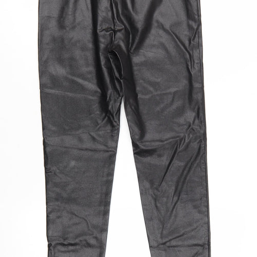 Zara Women Black Coated Skinny Leggings M Stretch Stylish Trousers