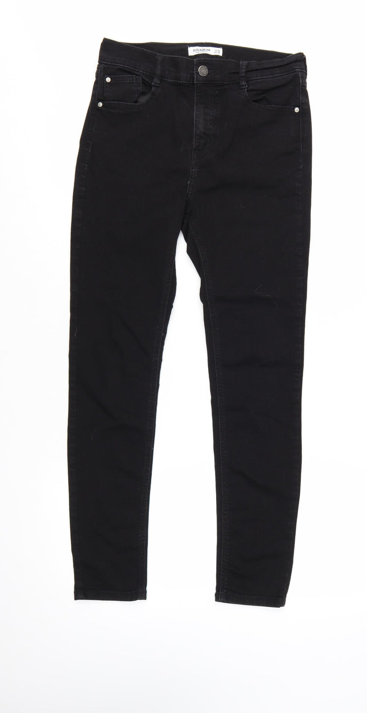 Pull & Bear Womens Black Skinny Jeans Size 12 Slim Fit Denim