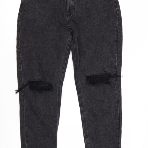 Pull&Bear Womens Black Distressed High Rise Mom Jeans Size 12