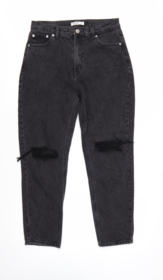 Pull&Bear Womens Black Distressed High Rise Mom Jeans Size 12