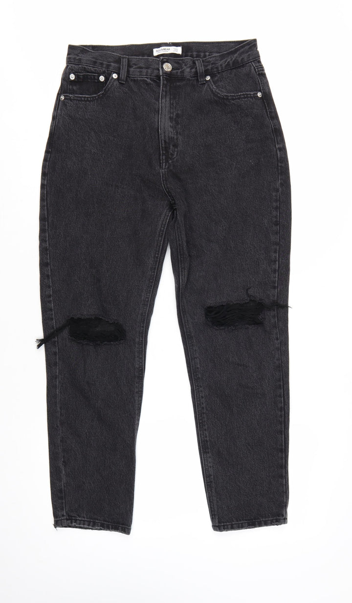 Pull&Bear Womens Black Distressed High Rise Mom Jeans Size 12