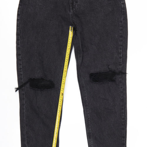 Pull&Bear Womens Black Distressed High Rise Mom Jeans Size 12