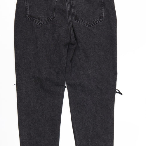 Pull&Bear Womens Black Distressed High Rise Mom Jeans Size 12
