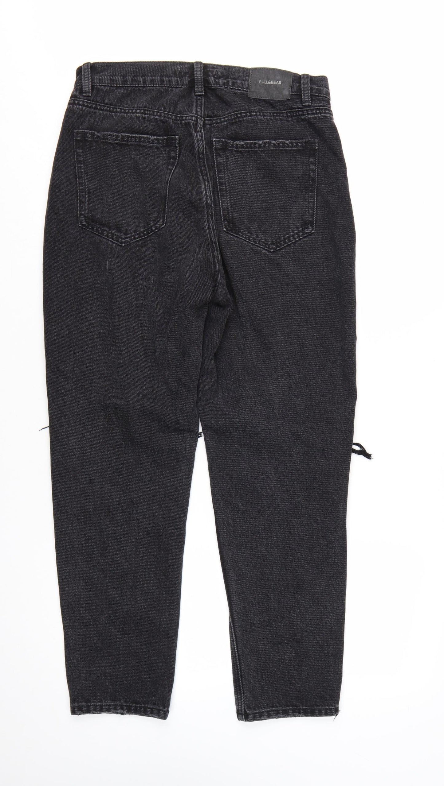 Pull&Bear Womens Black Distressed High Rise Mom Jeans Size 12