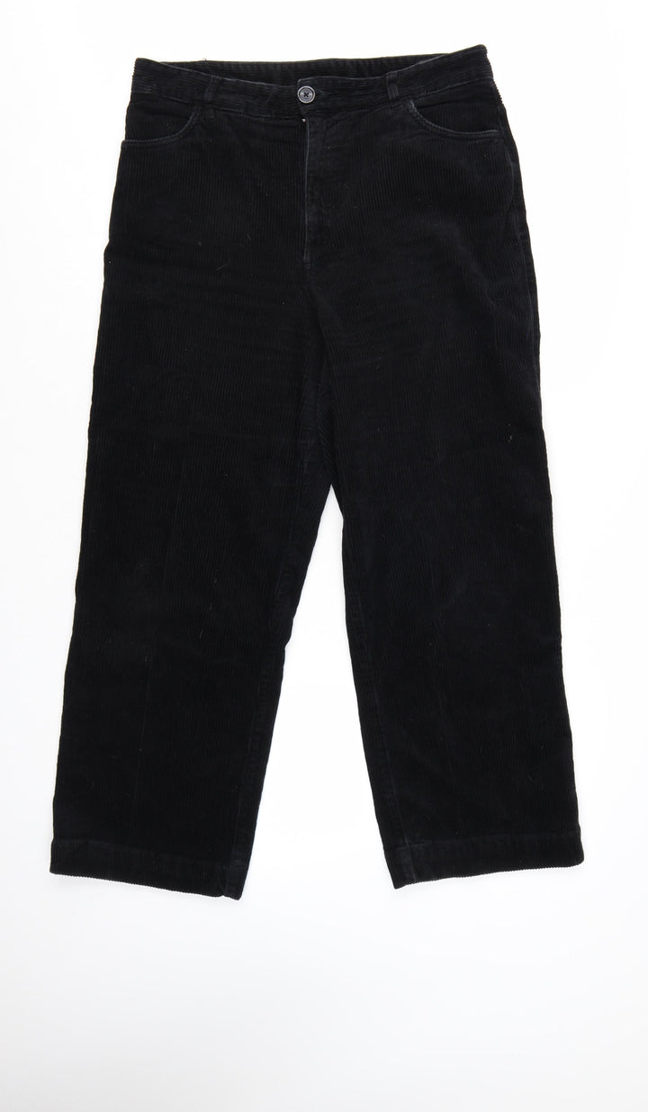 Monki Womens Black Corduroy Straight Trousers Size 16