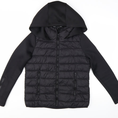 Zara Women's Black Puffer Jacket Hooded Size 8 Quilted Softshell