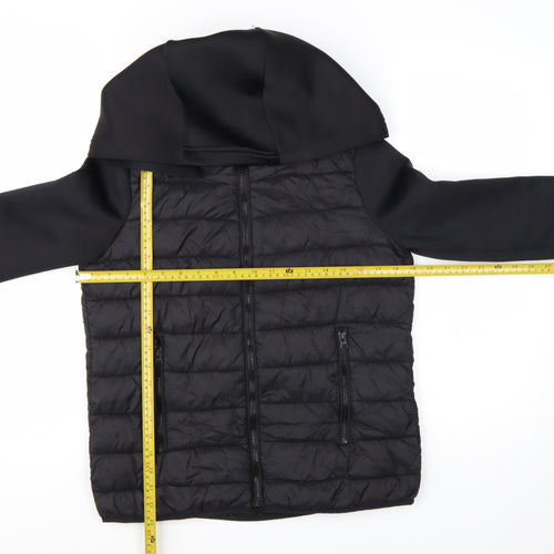Zara Women's Black Puffer Jacket Hooded Size 8 Quilted Softshell