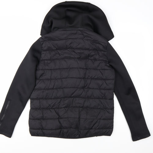 Zara Women's Black Puffer Jacket Hooded Size 8 Quilted Softshell