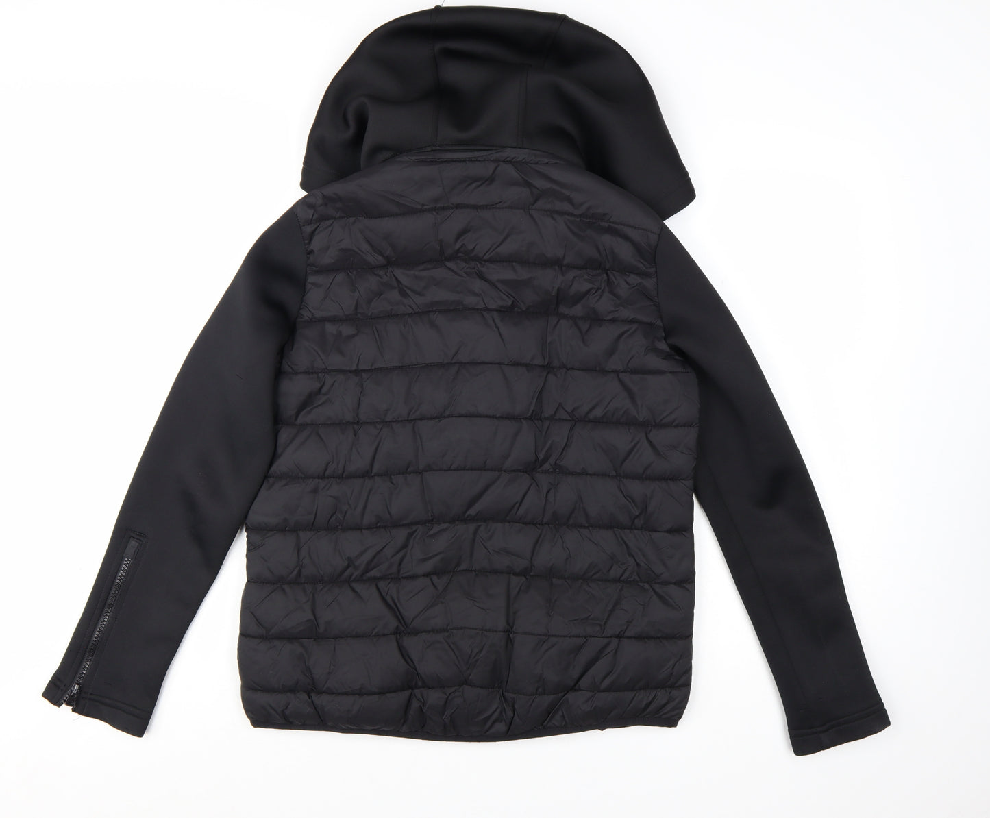 Zara Women's Black Puffer Jacket Hooded Size 8 Quilted Softshell
