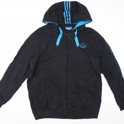Adidas Men's Black Full Zip Hoodie L Sports Graphic Cotton Blend
