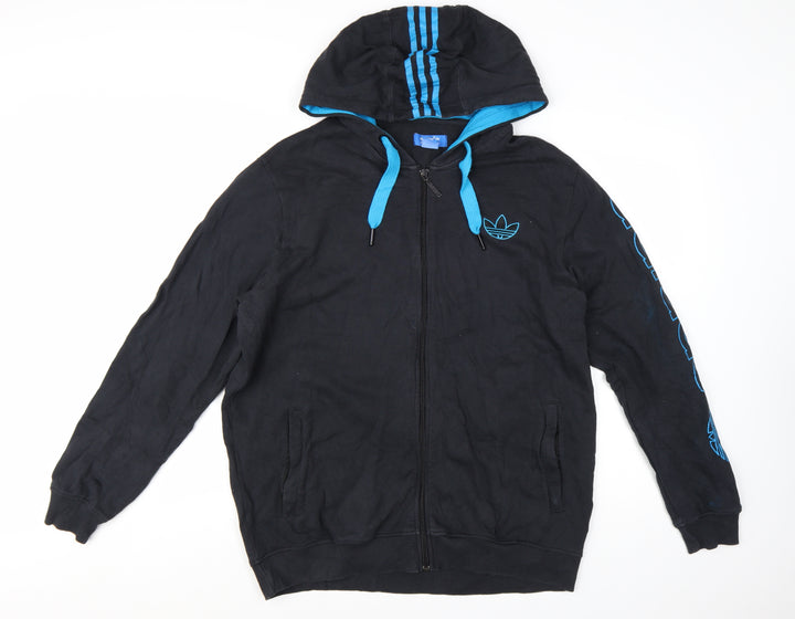 Adidas Men's Black Full Zip Hoodie L Sports Graphic Cotton Blend
