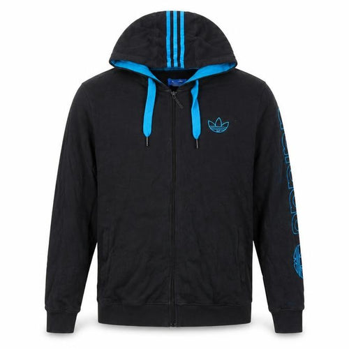 Adidas Men's Black Full Zip Hoodie L Sports Graphic Cotton Blend