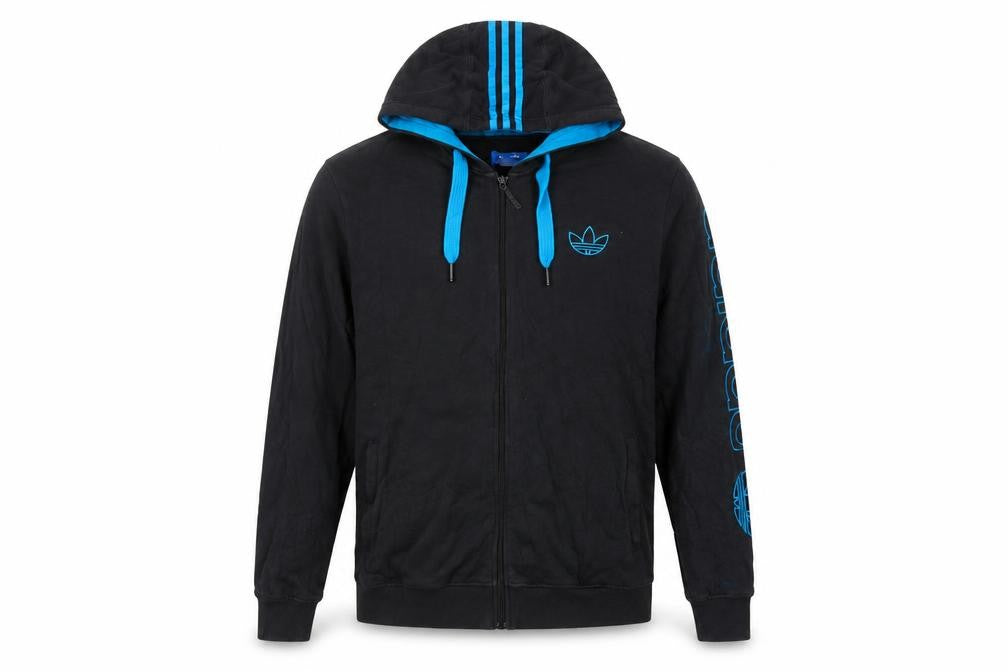 Adidas Men's Black Full Zip Hoodie L Sports Graphic Cotton Blend