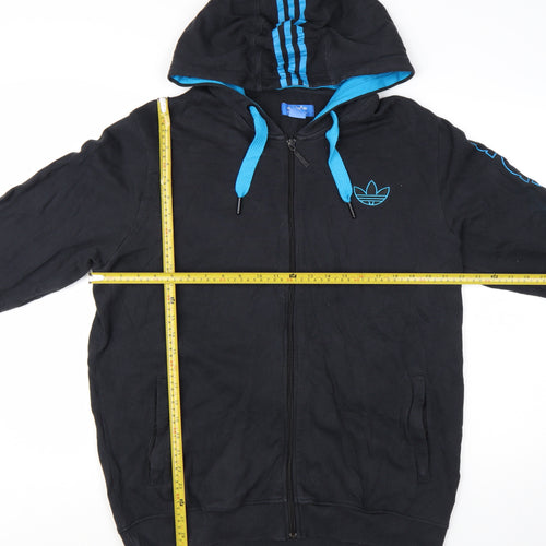 Adidas Men's Black Full Zip Hoodie L Sports Graphic Cotton Blend