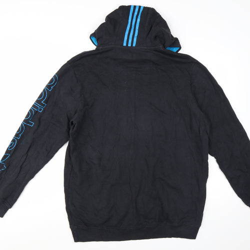 Adidas Men's Black Full Zip Hoodie L Sports Graphic Cotton Blend