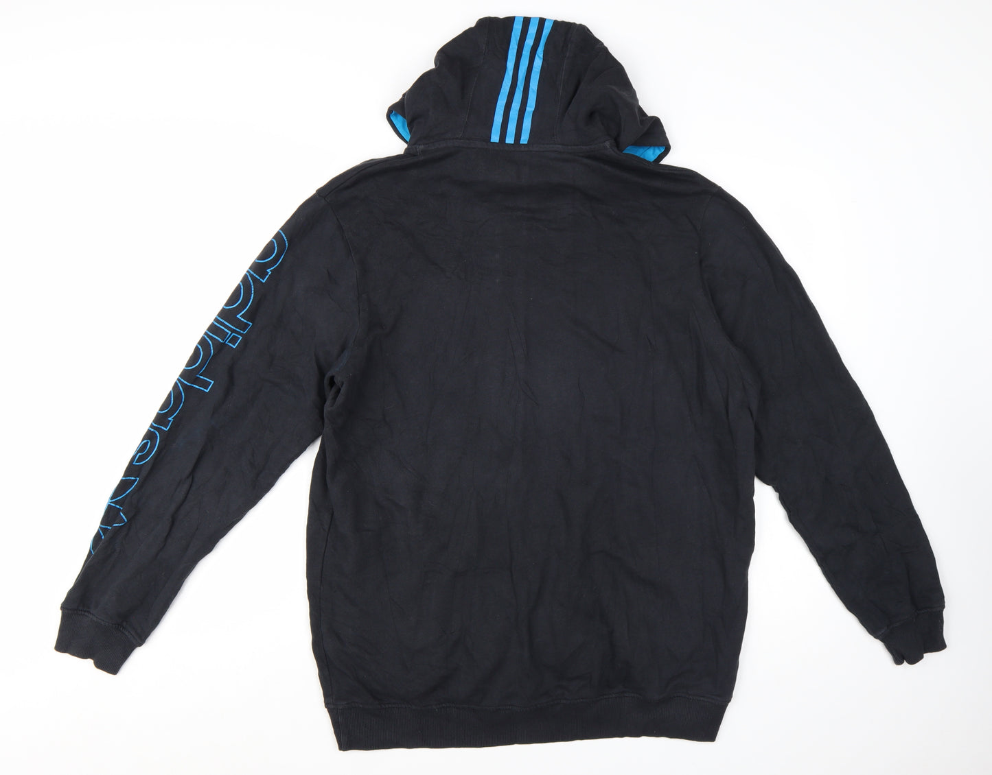 Adidas Men's Black Full Zip Hoodie L Sports Graphic Cotton Blend