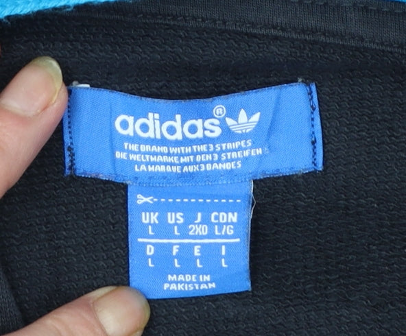 Adidas Men's Black Full Zip Hoodie L Sports Graphic Cotton Blend