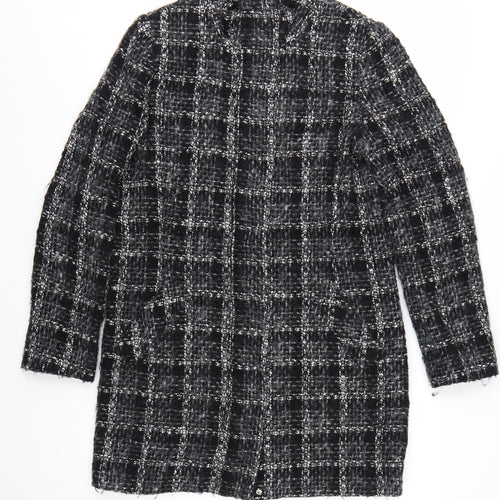 Linea Women's Black Check Wool Blend Mid-Length Coat Size 10