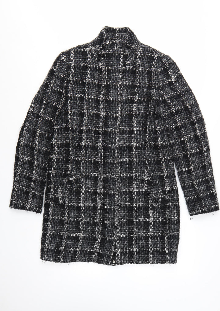 Linea Women's Black Check Wool Blend Mid-Length Coat Size 10