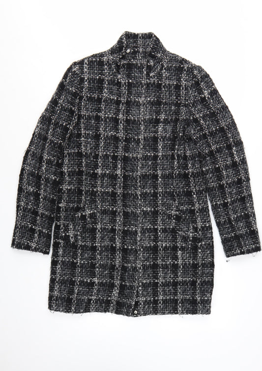 Linea Women's Black Check Wool Blend Mid-Length Coat Size 10