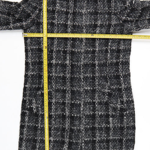Linea Women's Black Check Wool Blend Mid-Length Coat Size 10