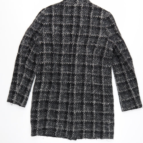 Linea Women's Black Check Wool Blend Mid-Length Coat Size 10
