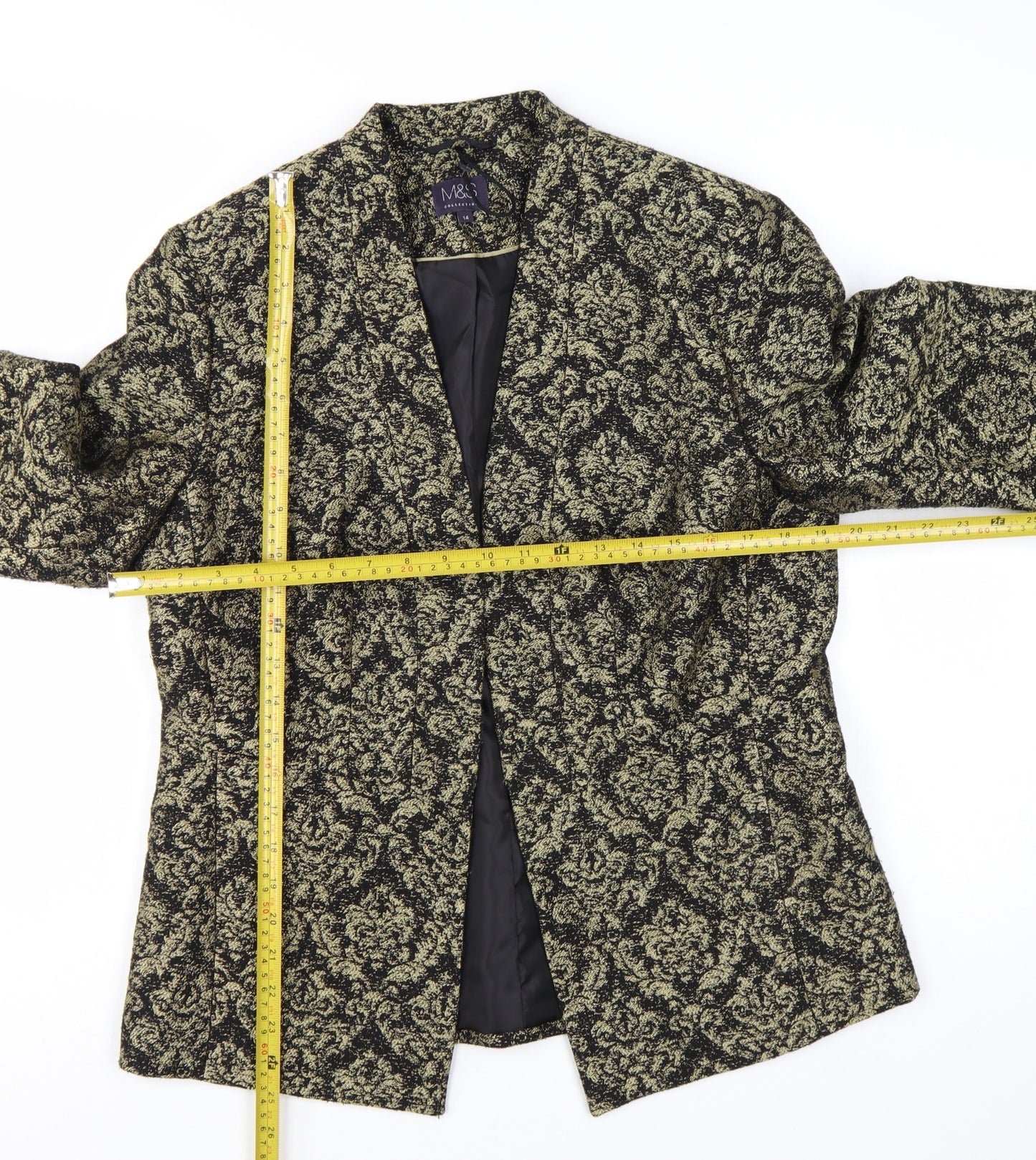 Marks and Spencer Womens Gold Jacquard Blazer UK 14 Tuxedo Style