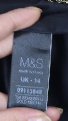 Marks and Spencer Womens Gold Jacquard Blazer UK 14 Tuxedo Style