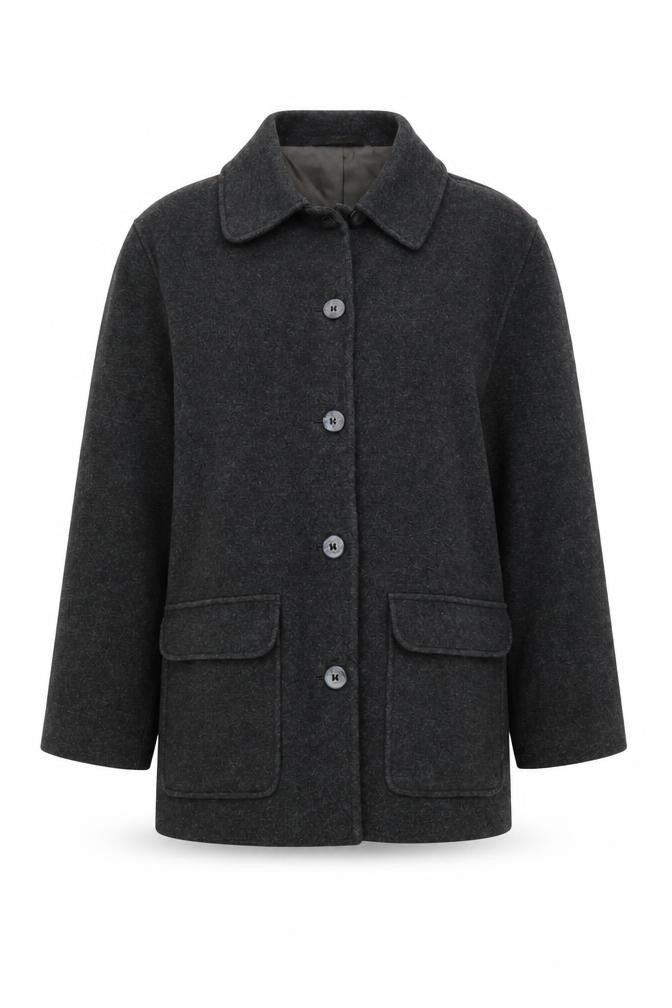 Front view of Marks & Spencer Women Grey Wool Blend Overcoat UK 14 Classic Style