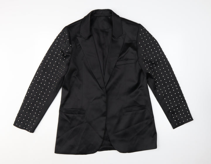 Harpene Women Black Studded Long Sleeve Blazer Size 14 Polyester
