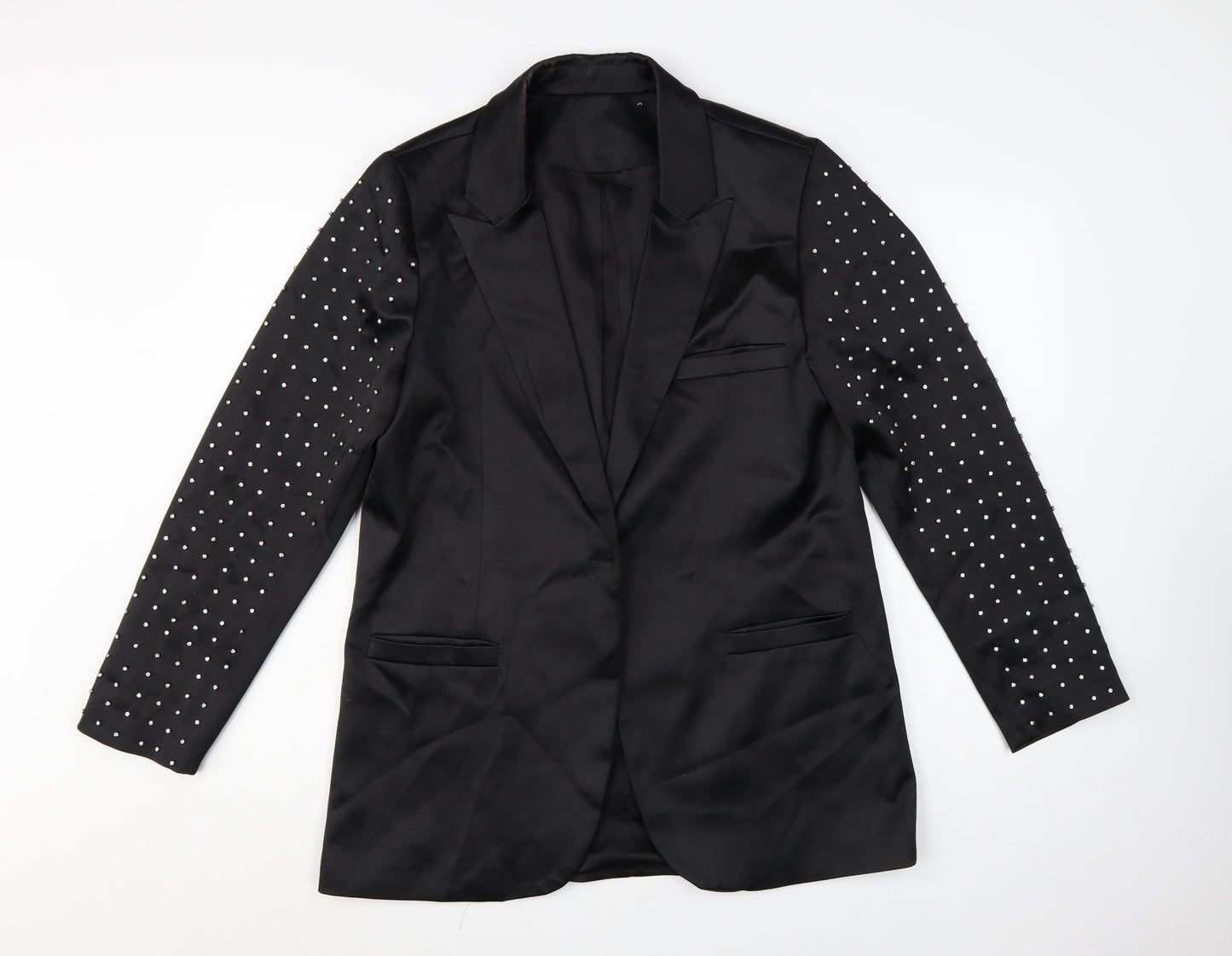 Harpene Women Black Studded Long Sleeve Blazer Size 14 Polyester