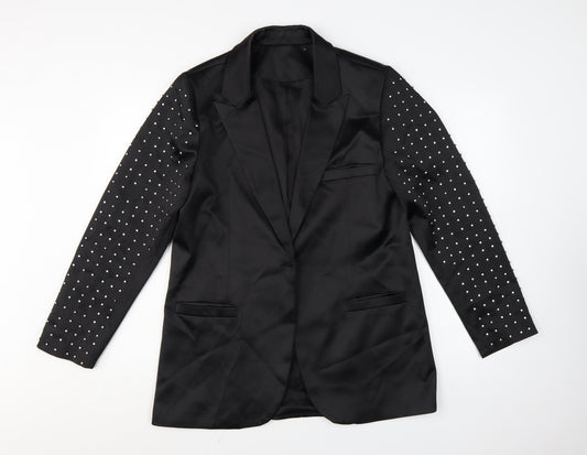 Harpene Women Black Studded Long Sleeve Blazer Size 14 Polyester