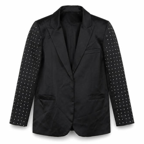 Harpene Women Black Studded Long Sleeve Blazer Size 14 Polyester