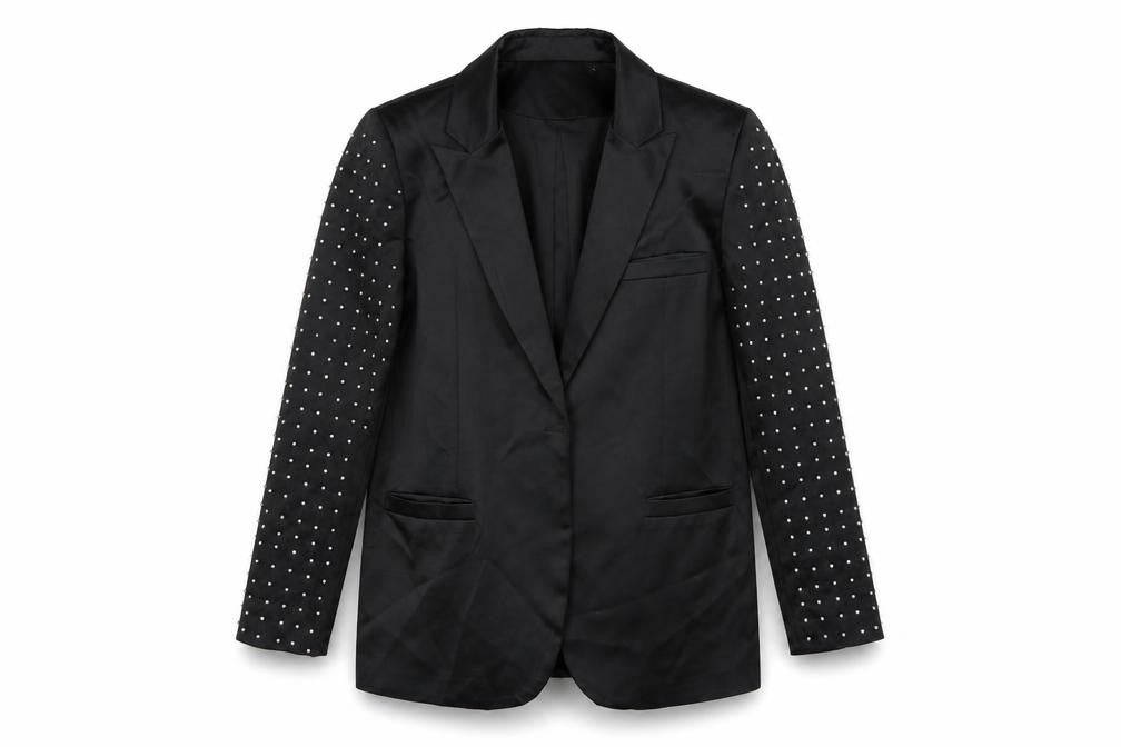 Harpene Women Black Studded Long Sleeve Blazer Size 14 Polyester
