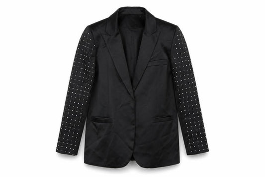 Harpene Women Black Studded Long Sleeve Blazer Size 14 Polyester