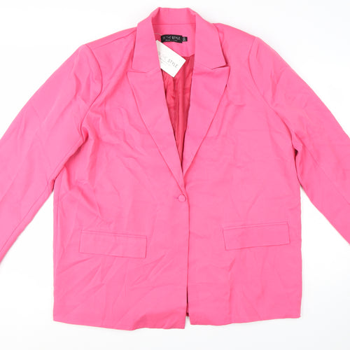 In The Style Women Pink One-Button Blazer UK 16 Polyester
