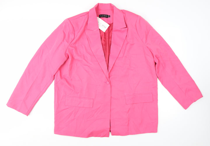 In The Style Women Pink One-Button Blazer UK 16 Polyester