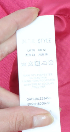 In The Style Women Pink One-Button Blazer UK 16 Polyester