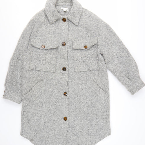 Topshop Women’s Grey Wool Blend Long Shacket Coat UK 8