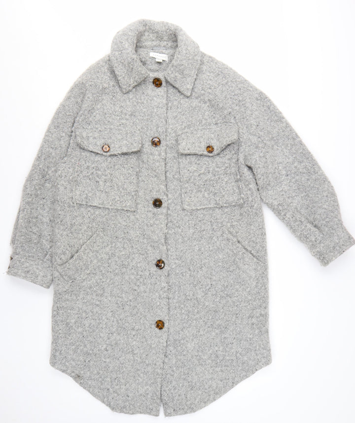 Topshop Women’s Grey Wool Blend Long Shacket Coat UK 8