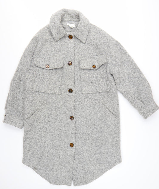 Topshop Women’s Grey Wool Blend Long Shacket Coat UK 8