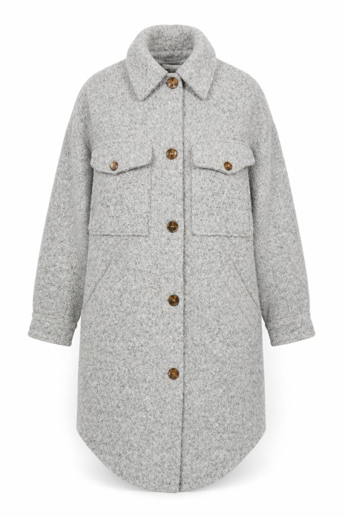 Front view of Topshop Women’s Grey Wool Blend Long Shacket Coat UK 8